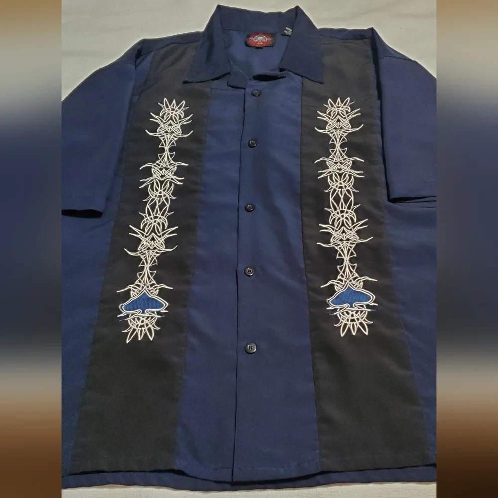 Men's Navy Blue Dragonfly Roadhouse Casual Button Down Shirt. Sz 3XL - Picture 1 of 7